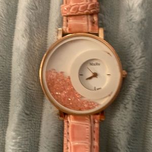 MxRe watch. Rhinestone, analog   Coral color, faux snakeskin leather band